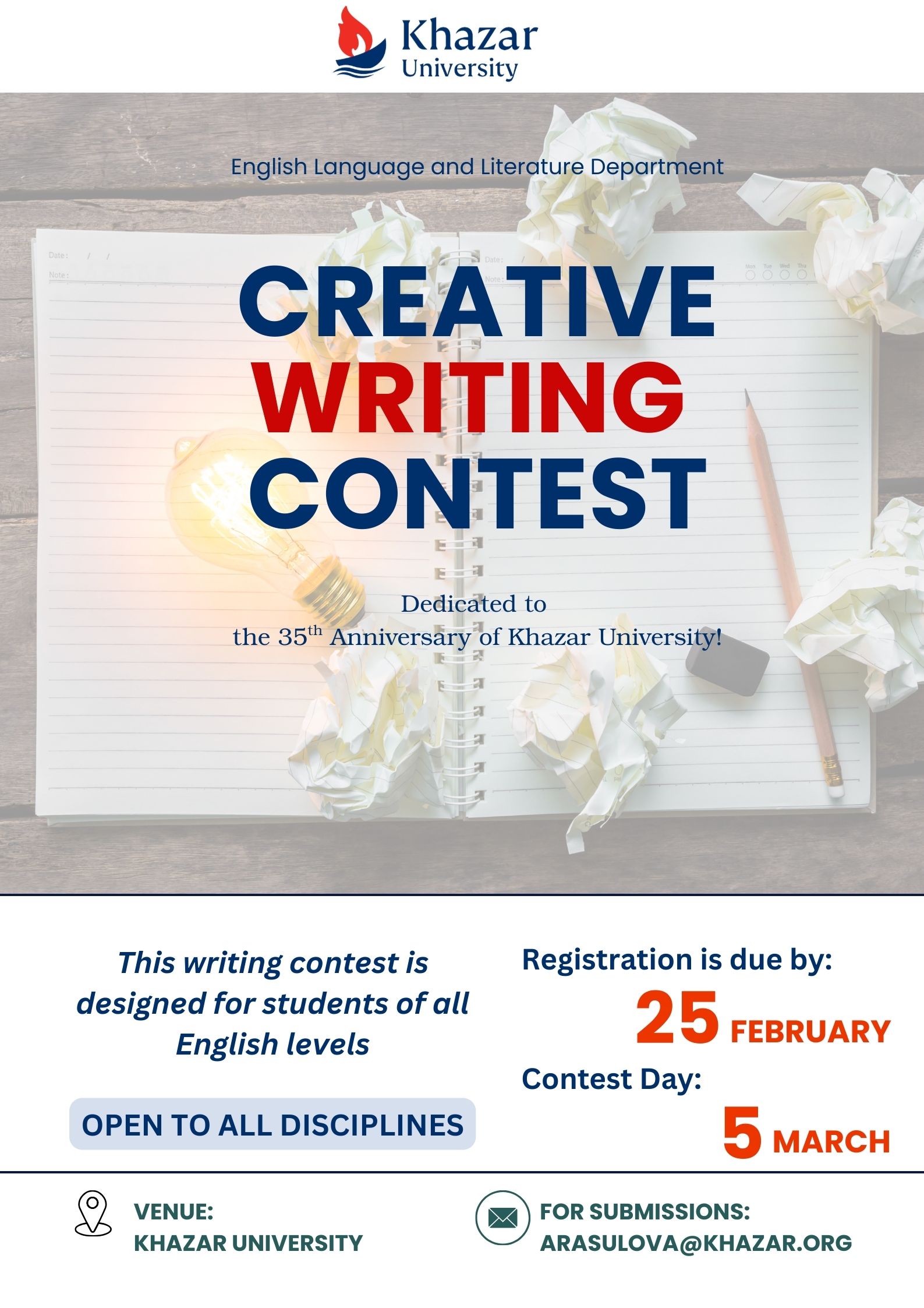 Creative Writing Contest dedicated to the 35th Anniversary of Khazar University